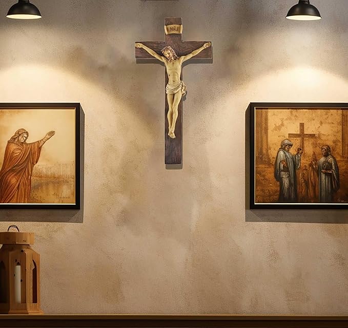 Artisan Flair Crucifix Wall Cross Resin Jesus Cross Statues Catholic Hanging Wall Decor (9.05 Inches)
