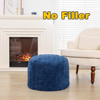 Handmade Unstuffed Ottoman Pouf Cover – Versatile Storage Footstool & Floor Pouf for Living Room, Bedroom, or Wedding Decor | 20" Diameter x 14" Height | Filler Not Included (Navy Blue)