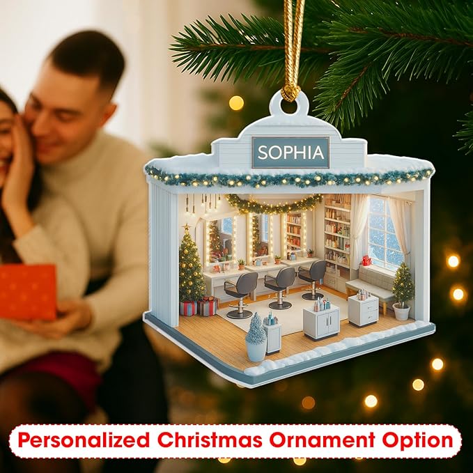 Personalized Hair Salon Christmas Ornament 2025, Custom Acrylic Flat Ornament, Holiday Tree Decoration, Gift for Hairdresser, Stylist & Cosmetologist
