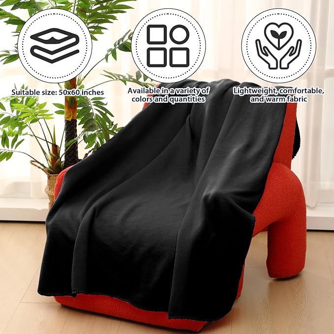 Newwiee 48 Pcs Fleece Throw Blankets Bulk 50'' x 60'' Oeko-tex Standard 100 Certified Spring Outdoor Wedding Guest Blankets Lightweight for Sleepover Donation Lap Pet Sofa Home (Black)