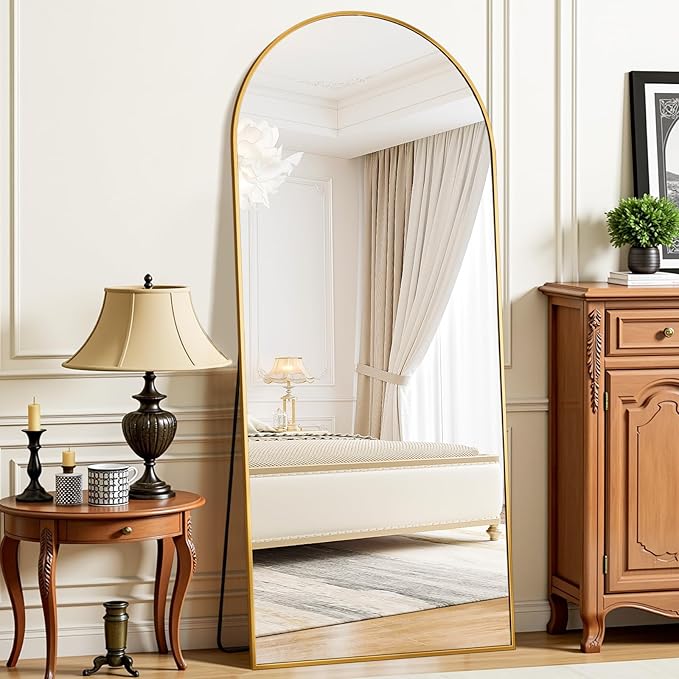 Suidia Arched Full Length Mirror, 59"x19" Floor Mirror Freestanding, Floor Standing Full Body Mirror with Stand for Bedroom, Hanging Leaning Mounted for Living Room Cloakroom, Gold