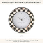MACKENZIE-CHILDS Silver-Plated Round Desk Clock, Decorative Clock for Living Room, Kitchen, or Office, Black-and-White Courtly Check