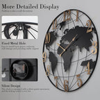 World Map Wall Clock, Black and Gold Vintage Luxury with Metal Frame, Retro Geographic Art for Living Room, Study, Travel Theme Decor, 24 Inch