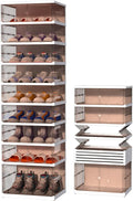 GCCSJ Shoe Rack Organizer Storage Box 9 Tiers-18 Pairs, Portable Folding Shoe Rack with Magnetic Clear Door for Closet Entryway (Brown, 9 Tiers 18 Pairs)