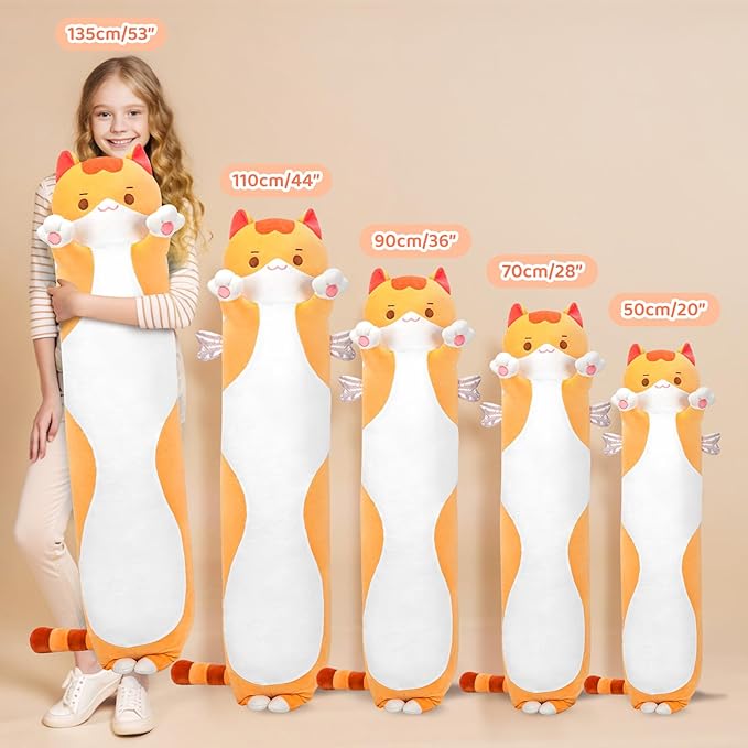 Mewaii Long Cat Plush Body Pillow, 28” Cute Brown Stuffed Animals Soft Plushies, Kitten Doll Toy Gift for Girlfriend