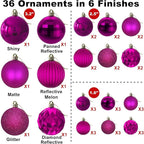 Fuchsia Christmas Ornaments - Christmas Tree Decorations Shatterproof Hanging Balls for Birthday Wedding Holiday Decor Set of 36pcs, Multi-Sizes(1.6",2.5",3.2")