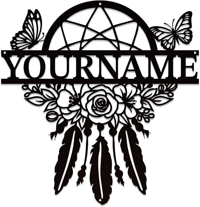 Personalized Dream Catcher Metal Wall Art - Custom Name Iron Sign for Home Decor, 8-30 Inch Black (Style D)