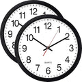 Bernhard Products Black Wall Clock, 2 Pack Silent Non Ticking - 16 Inch Extra Large Quality Quartz Battery Operated Round Easy to Read Home/Office/Business/Kitchen/Classroom/School Clocks