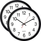 Bernhard Products Black Wall Clock, 2 Pack Silent Non Ticking - 16 Inch Extra Large Quality Quartz Battery Operated Round Easy to Read Home/Office/Business/Kitchen/Classroom/School Clocks