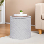 17" Foldable Boucle Round Storage Ottoman,Space-Saving Footrest/Seating/Coffee Table for Small Apartments,Dorms & Bedrooms-Grey