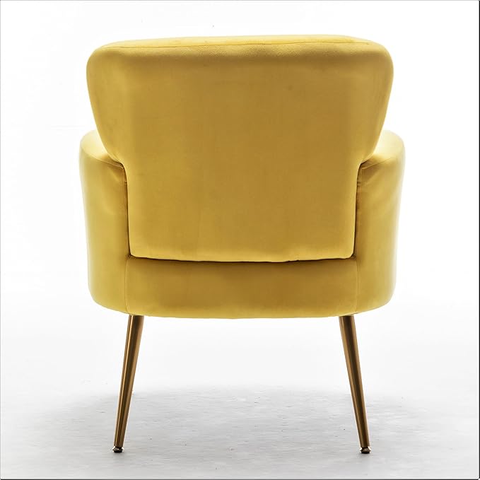 Trendy Velvet Accent Chair with Gold Metal Legs, Upholstered Armchair for Small to Mid-Size Spaces, Modern Living Room, Bedroom, Vanity Desk and Entryway, Yellow