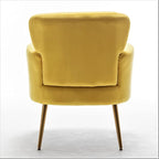 Trendy Velvet Accent Chair with Gold Metal Legs, Upholstered Armchair for Small to Mid-Size Spaces, Modern Living Room, Bedroom, Vanity Desk and Entryway, Yellow