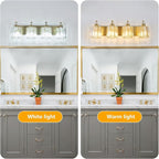 4-Light Modern Vanity Lights Brushed Brass Bathroom Light Fixtures Over Mirror Gold Bathroom Vanity Lighting with Crystal Shade E26 Base Wall Sconce for Bedroom Living Room Restroom Wall Lamp