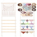 SNOWSTAR Macrame Hair Claw Clip Organizer,Large Capacity Mesh Bag Scrunchies Holder and Hair Ties Organizer for Women Girls,Hair Accessorie Hanging Storage Home Decor Wall,Door