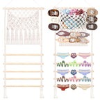 SNOWSTAR Macrame Hair Claw Clip Organizer,Large Capacity Mesh Bag Scrunchies Holder and Hair Ties Organizer for Women Girls,Hair Accessorie Hanging Storage Home Decor Wall,Door