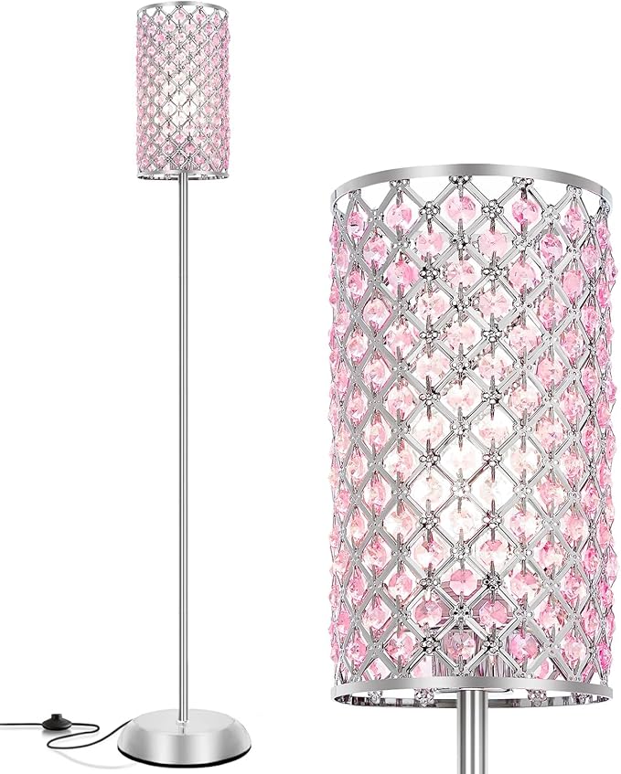 GyroVu Crystal Floor Lamp for Bedroom, Living Room Pink Floor Lamps Modern Tall Lamp with On/Off Foot Switch Glam Standing Light for Girls Bedroom Minimalism Pole Corner Lamp for Office Dorm Hotel