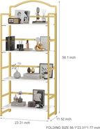 JSB No Assembly Folding Bookshelf, 4 Tier Book Shelf for Storage, Vintage Wood Foldable Bookcase for Living Room, Bedroom, Office Organization Shelves