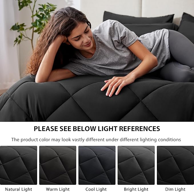 Love's cabin Twin Comforter Set Black, 5 Pieces Twin Bed in a Bag, All Season Bedding Sets with 1 Comforter, 1 Flat Sheet, 1 Fitted Sheet, 1 Pillowcase and 1 Pillow Sham