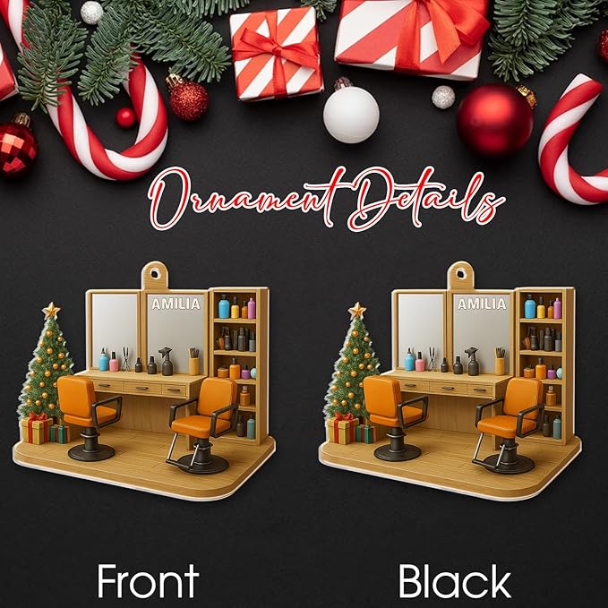 Personalized Hair Salon Christmas Ornament 2025, Custom 2D Flat Acrylic Ornament, for Hairdresser, Stylist Keepsake, Beauty Salon Christmas Tree Decoration