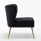 Thia Armless Velvet Accent Chair for Living Room, Elegant Seat with Nailhead Trim, Gold Metal Legs and Comfortable Curved Back, 28" D x 25" W x 29.5" H, Black