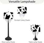 Black White Cow Print Lamp Shade with Acrylic Bead Droplets, Animal Drum Fabric Light Shade for Pendant Table & Floor Lamp, Cute Party Room Decor for Grandchild Kids Teens, 11.8in