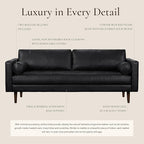 POLY & BARK Napa 88.5" Leather Sofa – Full-Grain Italian-Tanned Aniline Leather, Feather-Down Comfort, Solid Wood Frame, Walnut Legs, Onyx Black