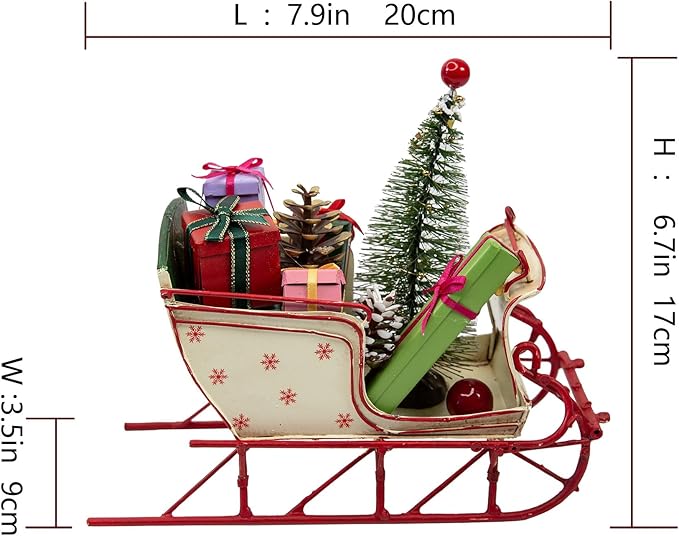Berfutall-Red Santa Sleigh Christmas Decor for Table Top Holiday Home Decorations Decoration with Rustic Charm (G) (G Red/White 8")