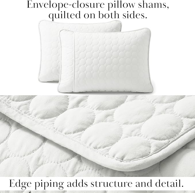 Southshore Fine Living, Inc. White Quilts Queen Size Set, Lightweight Summer Bedspread with 2 Quilted Pillow Shams, Cozy, Soft Circle-Stitch Design, Queen Size/Full Size, White