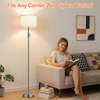 Floor Lamp Simple Design with White Shade, Small Tall Lamps for Living Room Bedroom Office Dining Room Kitchen, Sliver Pole Lamp-Sliver