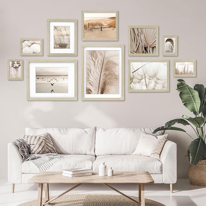 Egofine 9x12 Picture Frames Set of 4, Made of Solid Wood Covered by Plexiglass 5x7 and 6x8 with Mat or 9x12 without Mat, for Table Top Display and Wall Mounting Photo Frame Distressed Wood Grain