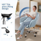Warmiehomy Velvet Desk Chair for Home Office, Modern Adjustable Swivel Task Chair, Women Vanity Chairs with Arm Rest for Bedroom Dressing Room, Light Blue