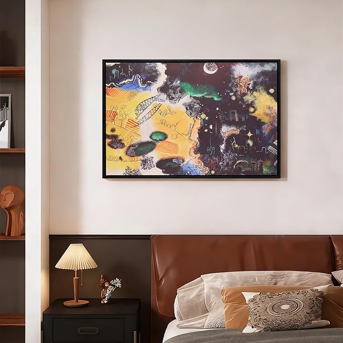Charouse 1 Piece Framed Wall Decor Painting Gold Black Abstract Modern Pastoral Artistic Wall Art for Living Room Office Bedroom Cafes Urban Fields Sky Pictures Christmas GIft Wall Decor 24 * 16 Inch