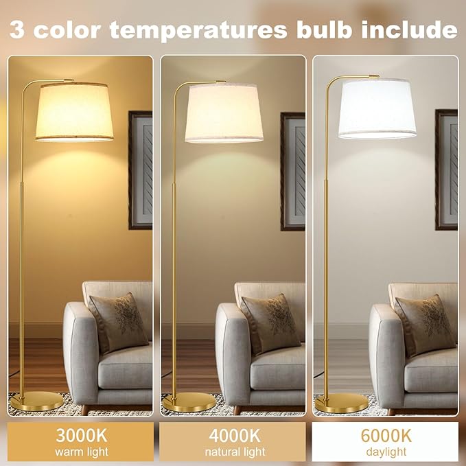 Floor Lamp for Living Room, Dimmable Modern Floor Lamps for Bedroom, Remote Control Modern Corner Standing Lamps, Nursery Industrial Adjustable Arc Tall Lamp with 9W Bulb for Office Reading