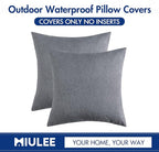 MIULEE Pack of 2 Decorative Outdoor Solid Waterproof Throw Pillow Covers Euro Sham Faux Linen Garden Farmhouse Cushion Cases for Patio Tent Balcony Couch Sofa 24x24 Inch Dark Grey