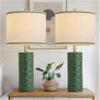 27" Farmhouse Bedside Table Lamp Set of 2, Green Modern Ceramic Lamps for Living Room, 3 Color Temperature Rustic Table Lamps for Bedroom, Night Stands, Dorm,Office, Home Décor (Bulb Included)