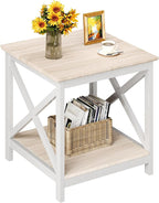 ChooChoo End Table, 24 Inch End Table with 2-Tier Storage Shelf, Side Table for Living Room, Wood Nightstand for Bedroom, Office, Oak