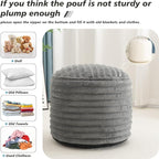 Pouf Ottoman Stuffed Round for Foot Rest, Faux Fur Poufs with Foam Chunk Filling, Storage Ottoman Pouf Foot Stool Cushion, 26 X 18 Inch Floor Chair for Living Room Bedroom Home Decor, Light Gray