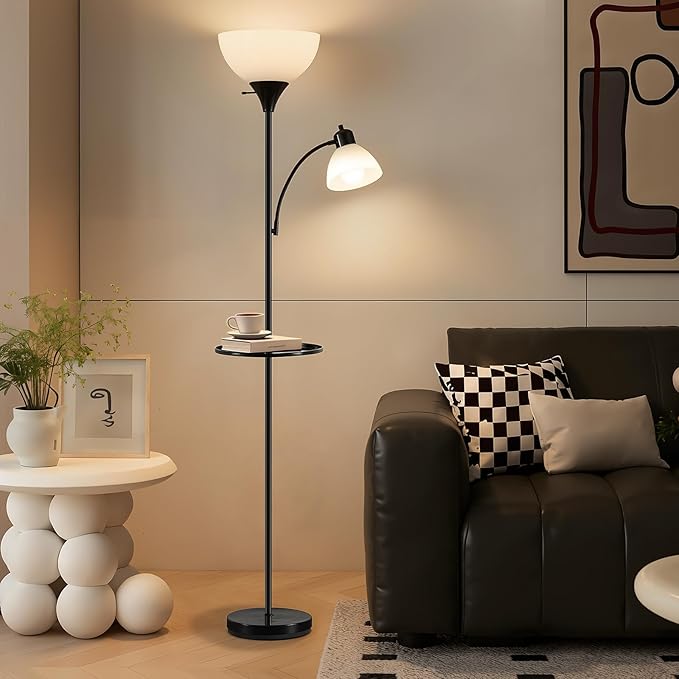 Luvkczc 72" Floor Lamp with Table, Adjustable Reading Lights, Modern Torchiere Floor Lamps for Living Room, Bedroom, Office,Black【Bulb not Included】
