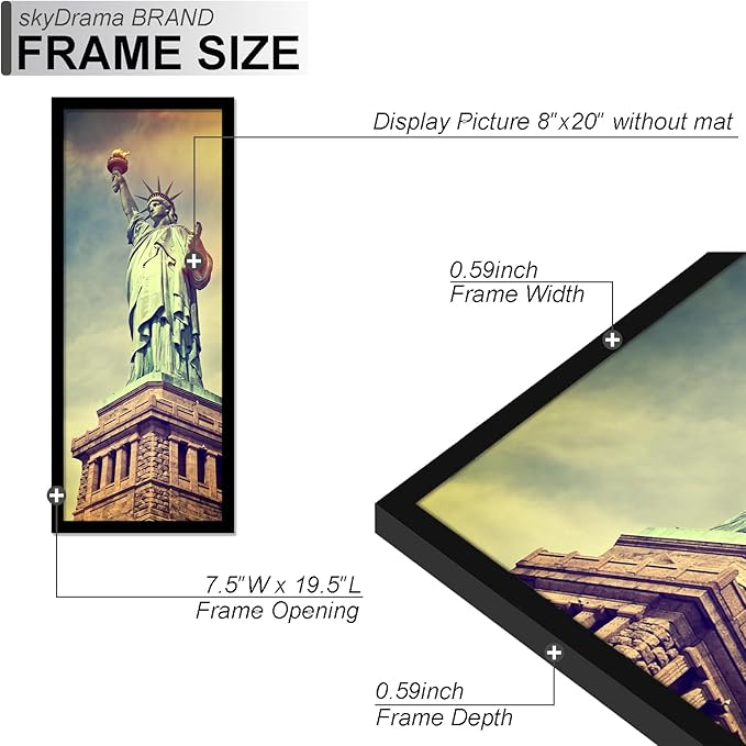 100% Solid Wood 8x20 Picture Frame Set of 2, Black Frame for 8 x 20 Inch Picture Poster Photo, Light Weight 8 by 20 HQ Matte Black Frame for Wall - 2 Pack/Black/8"x20"