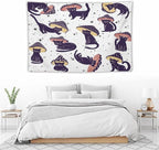 VUMIVI Funny Cat Mushroom Tapestry Retro 70s Hippie Style Cute Black Kitten Star Aesthetic Art Print Tapestry Wall Hanging for Living Room Bedroom Dorm Classroom Aesthetic Decor W90xL60in
