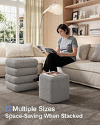 Square Set of 2 Sherpa Storage Ottoman Stool with Removeable lid,Load up to 440 lbs Footstool, Boucle Vanity Stool for Livingroom Bedroom Gray UASND69G