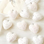 White Valentine's Day Heart Ornaments 10Pcs Glitter Sequin Heart Shaped Baubles Decoration Valentines Pearl Foam Hanging Decor(2.36in)