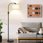 [Upgraded] Dimmable Black Floor Lamp, 1200 Lumens LED Edison Bulb Included, Arc Floor Lamp for Living Room Modern Standing Tall Floor Lamps with Linen Shade for Bedroom Office Reading Room Nursery