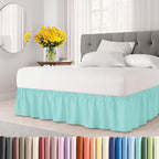 Wrap Around Dust Ruffle Bed Skirt - Spa Blue - for Queen Size Beds with 18 Inch Drop - Elastic Strap - Adjustable Pleated Bedskirt with Brushed Fabric and Wrinkle Free - for Women, Men, Kids & Teens