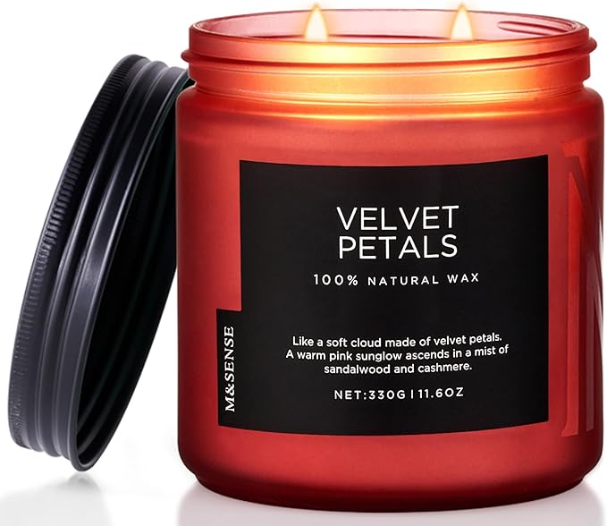 M&SENSE Sandalwood Rose Scented Candles for Home, 70 Hour Long Lasting 11.6oz Organic Natural Soy Wax Luxury Floral Scented Candle Gifts for Valentine's Day