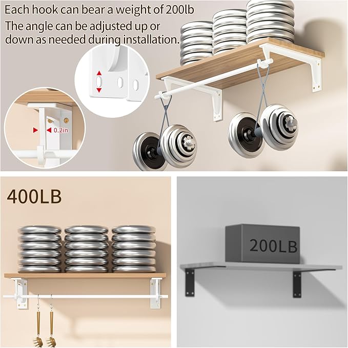 Closet Rod Support Bracket 12 inch WYGWP Heavy Duty Closet Shelves Brackets with Rod Shelving Supports 400lbs, Wall Mounted Shelf and Rod Holder for Armoire Wardrobe and Walk-in Closet Decor (4 Pack)