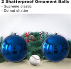 Royal Blue 8.0" Extra Large Christmas Ornaments - Christmas Tree Decoration Balls Shatterproof Hanging Shiny Balls for Birthday Holiday Wedding Decorations Set of 2pcs