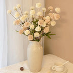 10 Pcs Fake Flowers, Artificial Mums With Long Stems, Faux Pompon Mums Floral Arrangement, 2 Mixed Colors Plastic Flowers Silk Dried Flowers Home Decor, Fall Decorations For Home Vase(No Vase)