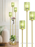 Gold Floor Lamps for Living Room, Modern Floor Lamp with Shelves, Mid Century Crystal Standing Lamps with Table, Brass Tall Lamp with Crystal Shade Vintage Retro Corner Floor Lamp for Bedroom, Green