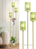 Gold Floor Lamps for Living Room, Modern Floor Lamp with Shelves, Mid Century Crystal Standing Lamps with Table, Brass Tall Lamp with Crystal Shade Vintage Retro Corner Floor Lamp for Bedroom, Green